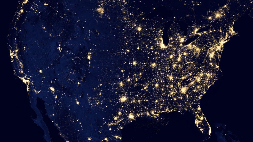 NASA image of North America at night.