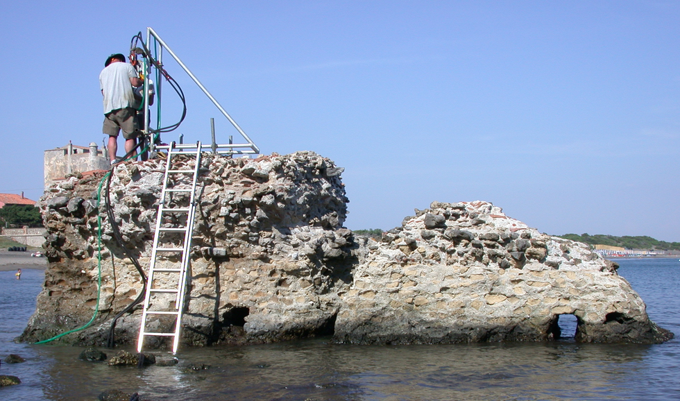 Drilling in an ancient Roman structure.