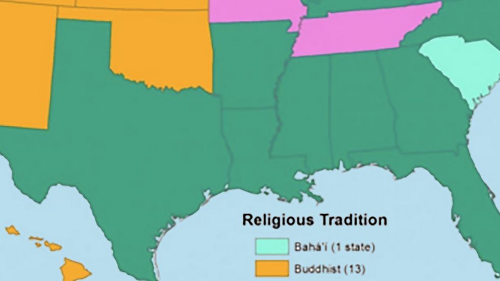 America Without Christians: Buddhist West, Muslim South, Jewish Northeast