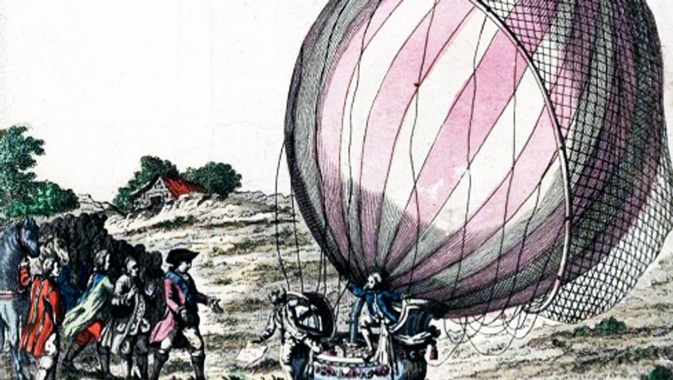 1783. Jacques Charles and Marie Noel Robert after the first manned flight on their hydrogen balloon.