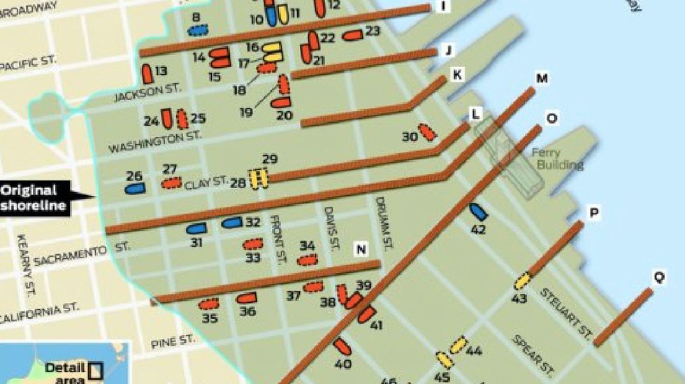 A map of San Francisco, marked with the underground ships.