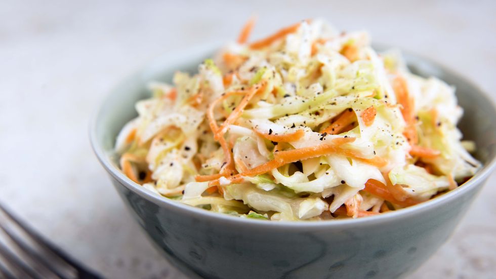 Freshly made coleslaw in a bowl.