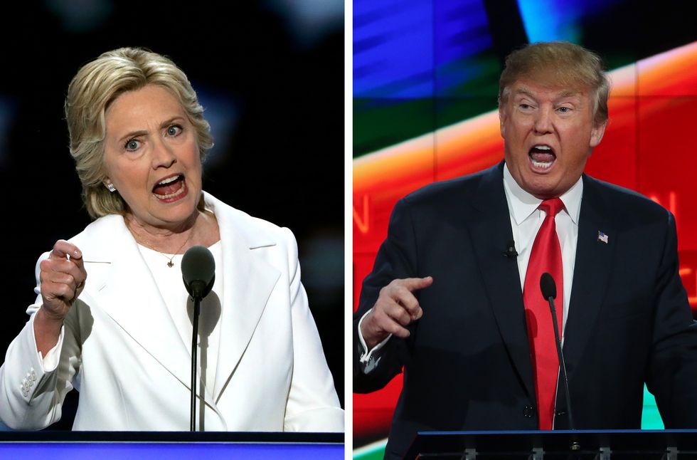 Hillary Clinton and Donald Trump at their debate podiums.