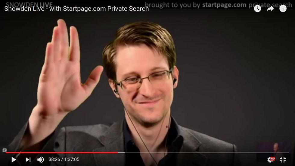 Edward Snowden appeared via satellite on a live stream held by anonymous search engine StartPage.
