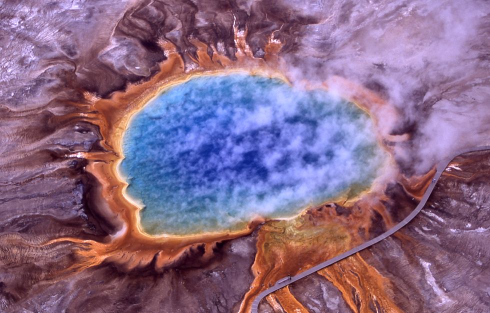Microbial mats around the Grand Prismatic Spring, Yellowstone National Park.