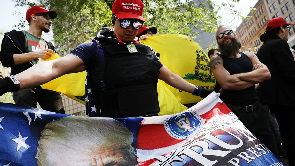 A Donald Trump supporter protests