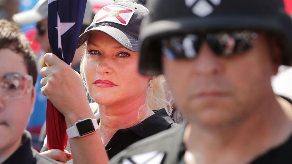 Hundreds of white nationalists, neo-Nazis and members of the 'alt-right' march during the 'Unite the Right' rally August 12, 2017 in Charlottesville, Virginia. (Photo by Chip Somodevilla/Getty Images)