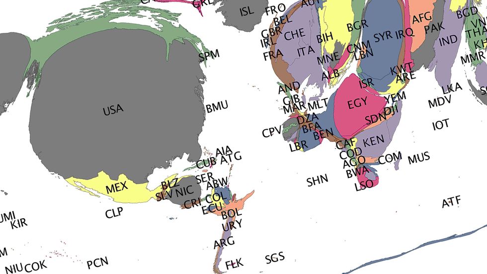 A map showing how North American media cover global events. (Qatar Computing Research Institute)