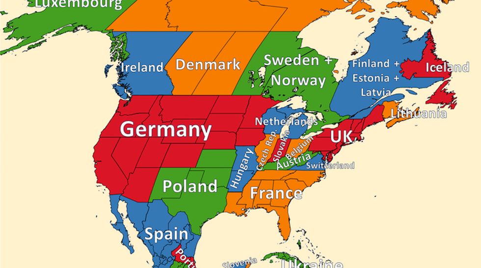 What would it look like if Europe and North America switched populations?