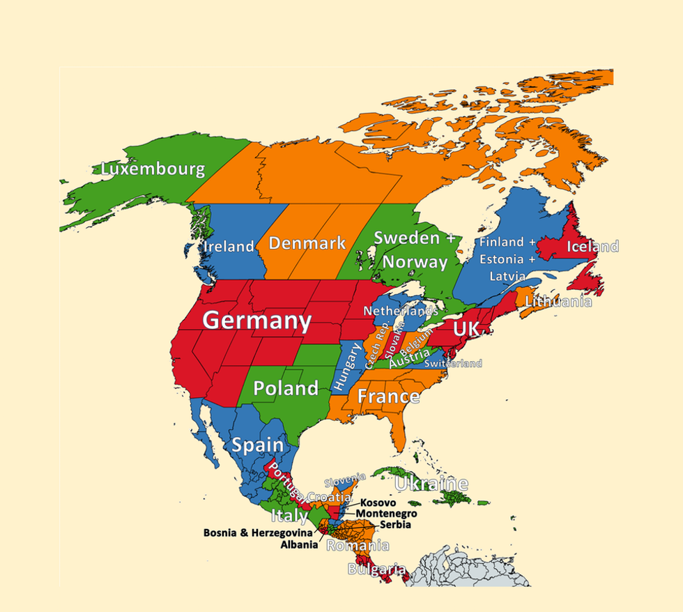 Europe's population onto Americas (map)