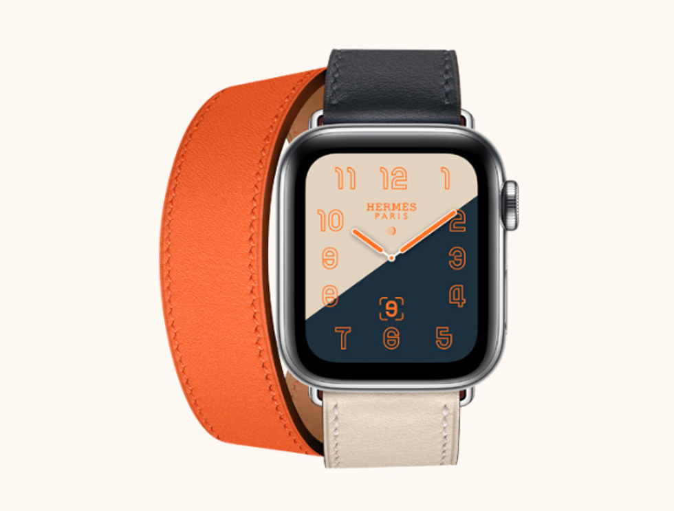 The Hermes Apple Watch 4 in an orange leather strap