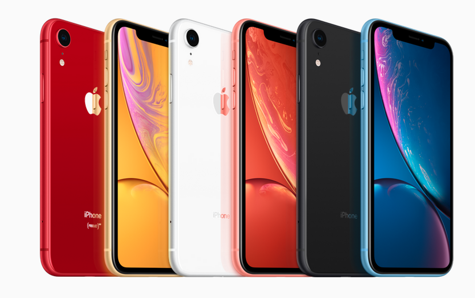 The iPhone XR in a rainbow of colors including red, white, black and blue