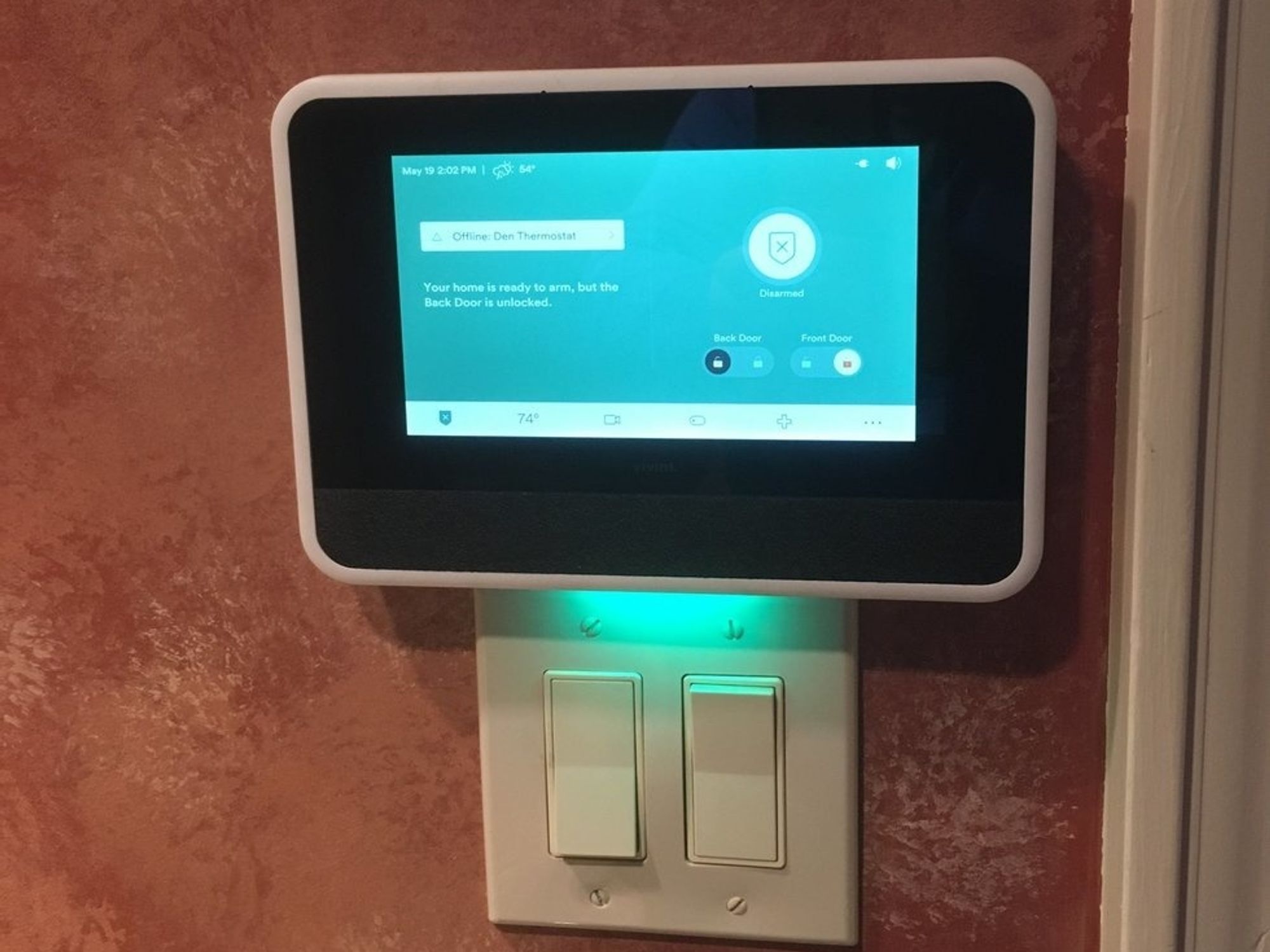 a photo of Vivint Smart Home Hub installed.