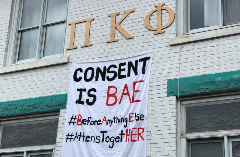 Ohio University Fraternities Display Sexual Assault Awareness Banners