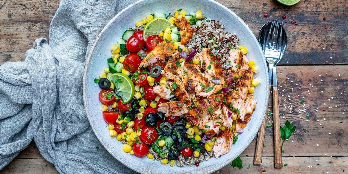 Grilled Salmon Bowl With Vegetables and Quinoa