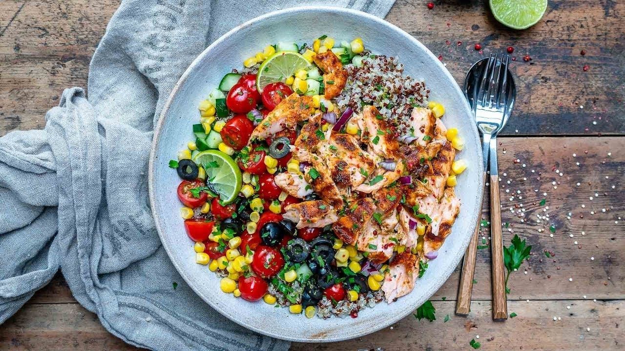 Grilled Salmon Bowl With Vegetables and Quinoa