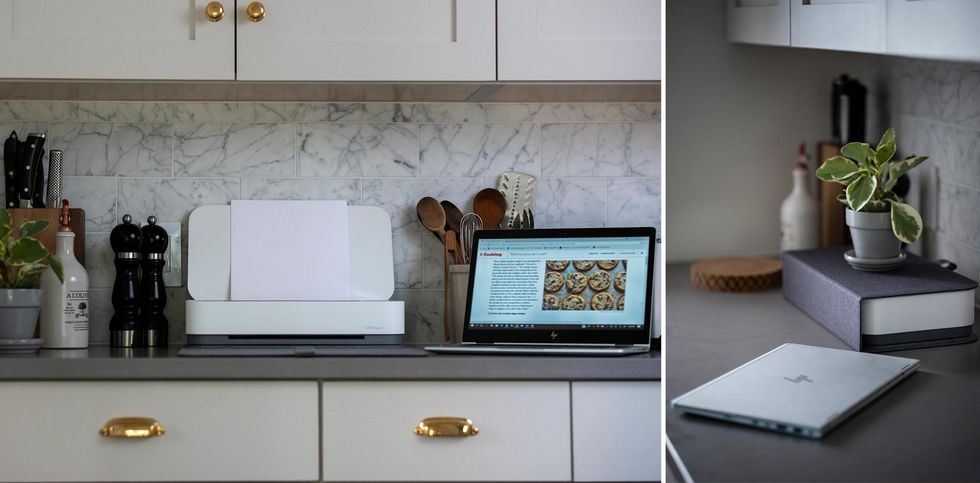Picture of HP Tango printer with Alexa on a kitchen counter