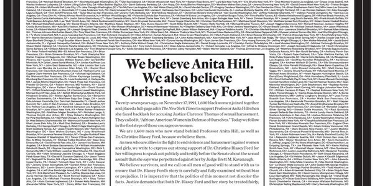 1600 Men Signed A Letter Supporting Christine Blasey Ford