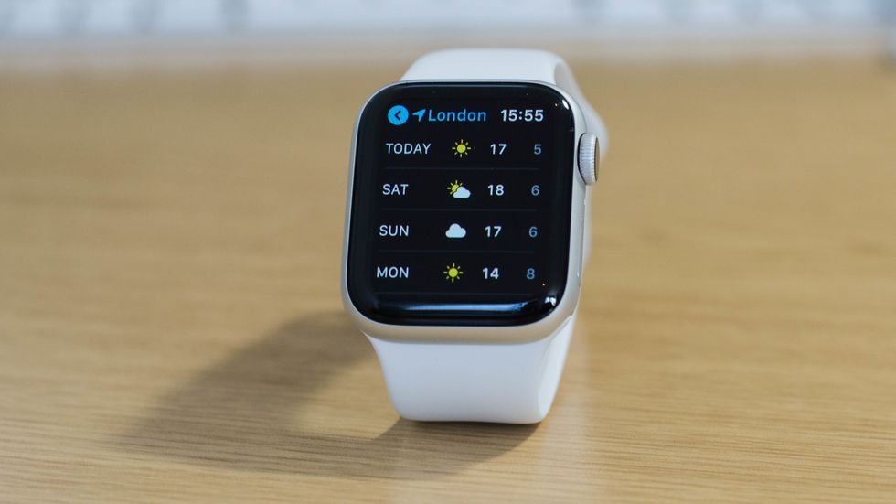 Apple watch 4 showiing the weather