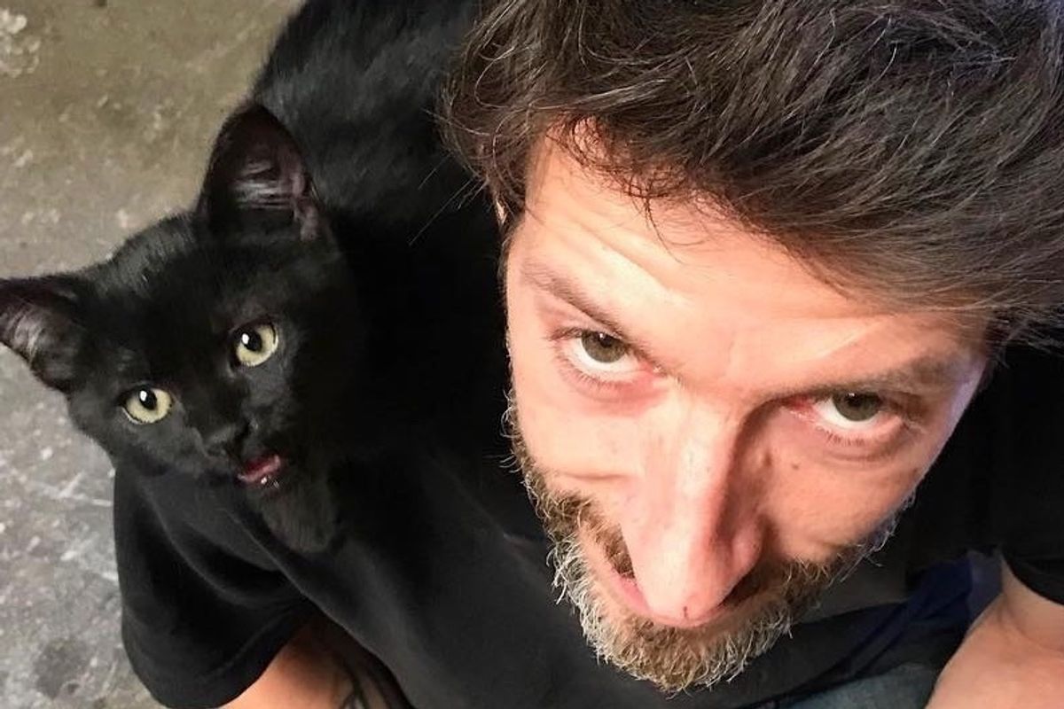 Homeless Kitten Finds Someone He Loves and Follows Him Everywhere He Goes.