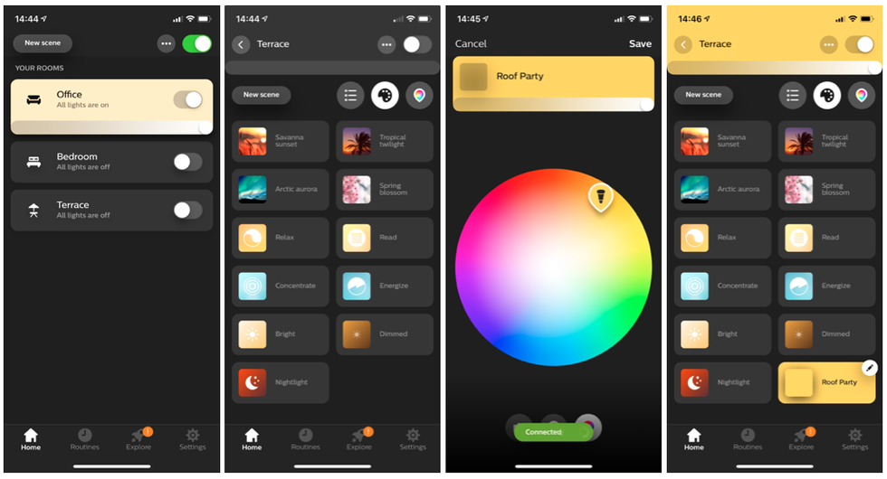 picture of philips hue screen on smartphone