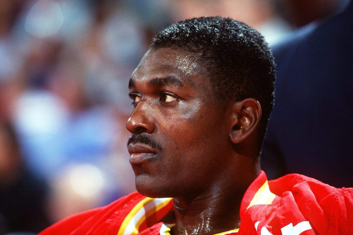 Hakeem Olajuwon playing for the Houston Rockets in 1993