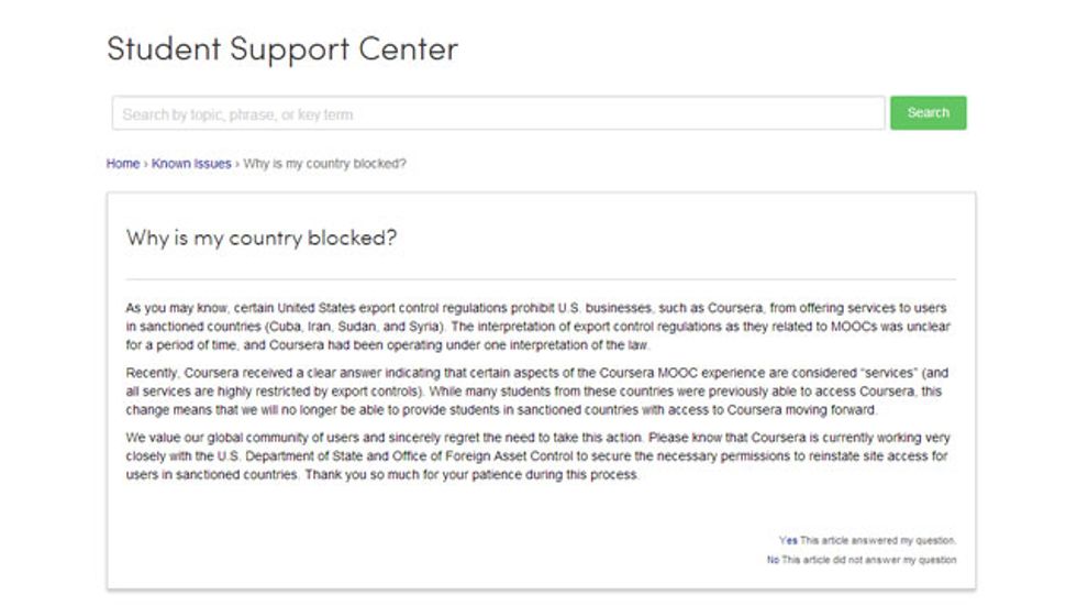 US Government Shuts Down Access to Online Courses in Syria, Sudan, Iran and Cuba