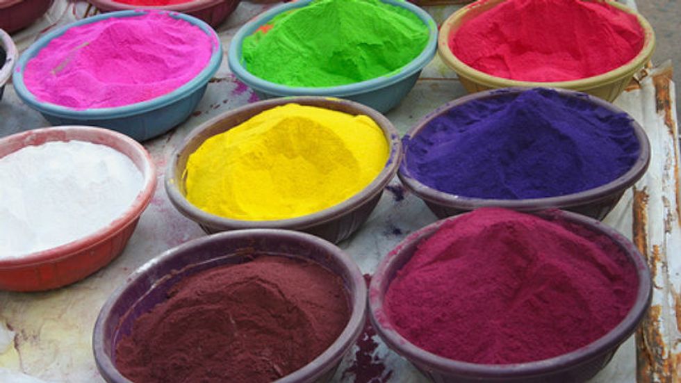 Pots of different colored powders