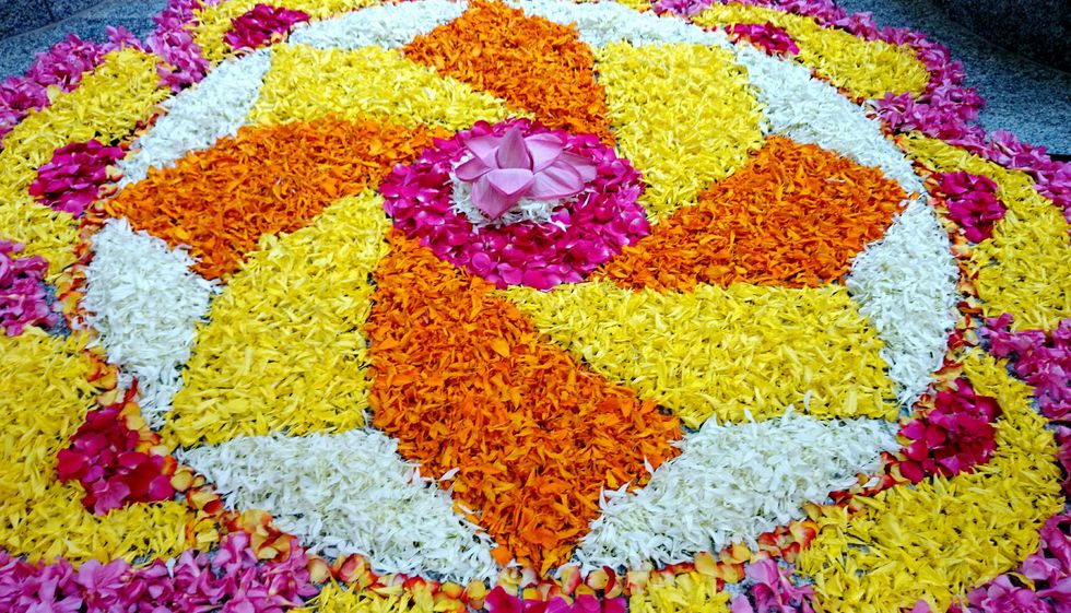 In Commemoration of Onam, a Pookalam Floral Carpet in Bangalore, India