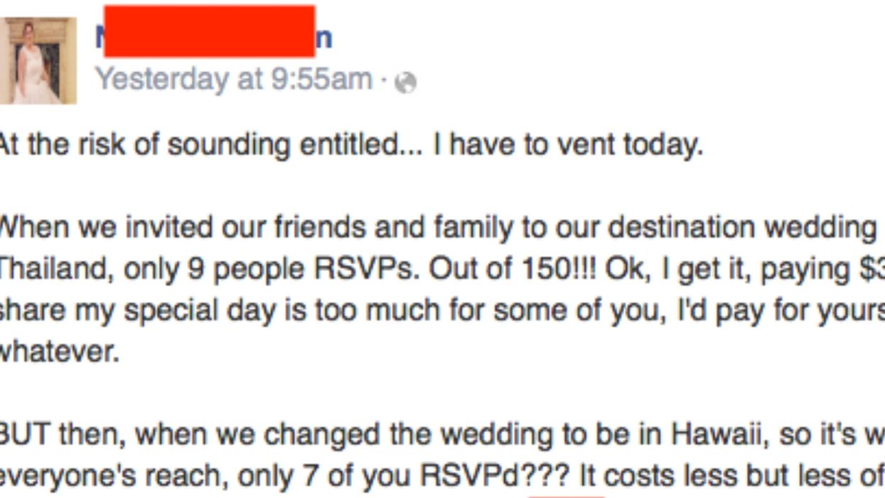Another Bridezilla Complains About People Not RSVPing To $3k Destination Wedding—And That's Just The Beginning 😮