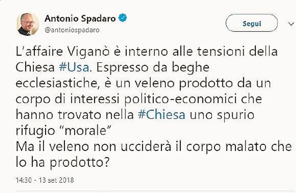 L’ultima su Viganò? «Solo beghe americane»
