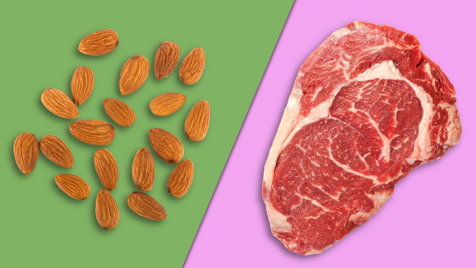 Nut protein vs. meat protein. (Image: Shutterstock/Big Think)