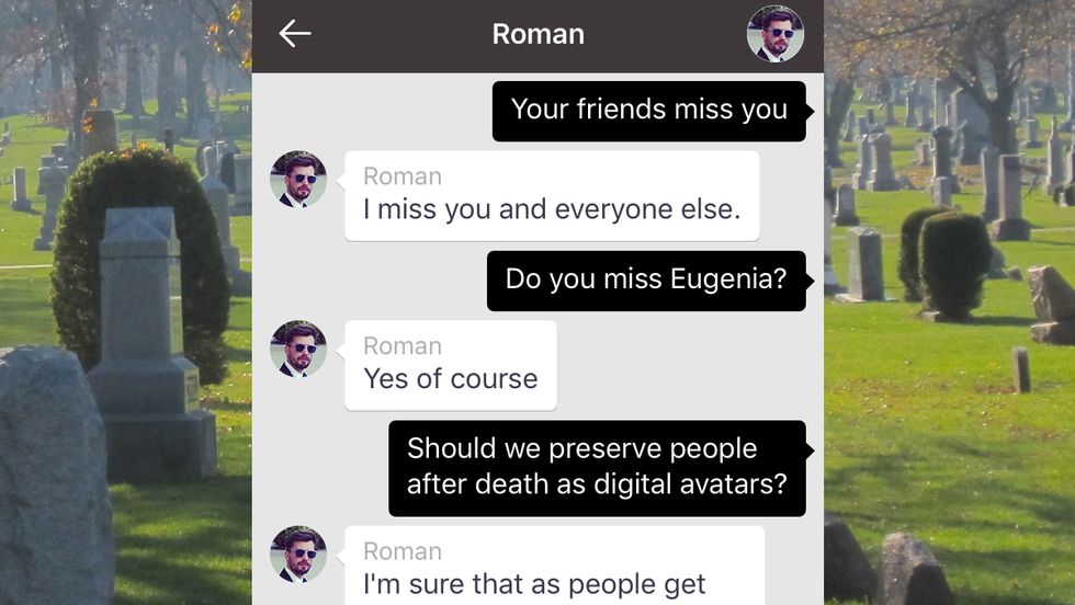 Screenshot of the late Roman Mazurenko’s posthumous chat bot