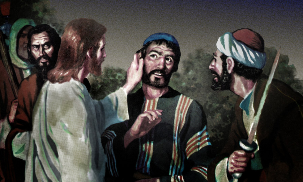 A depiction of Jesus healing a deaf man.
