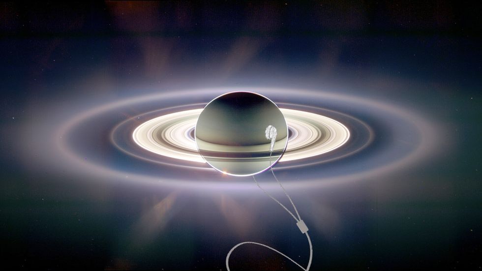 Saturn wearing headphones