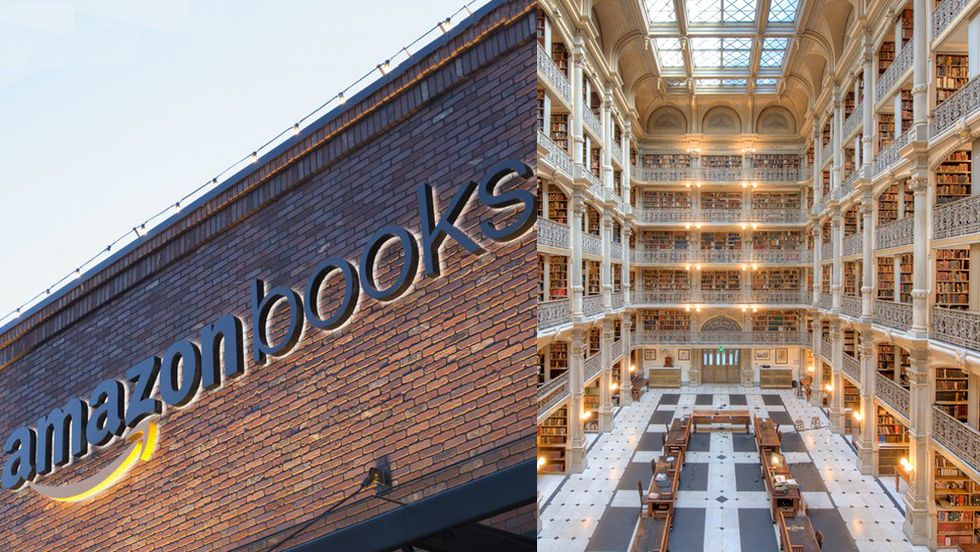 Amazon book stores versus public library. George Peabody Library.