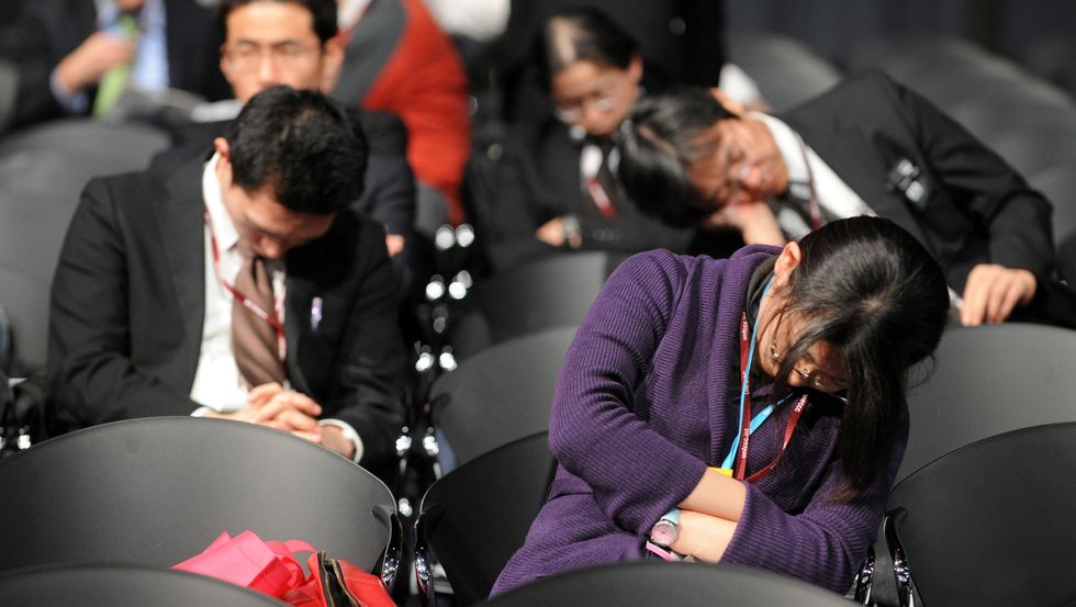 Sleeping delegates at the Copenhagen climate meeting