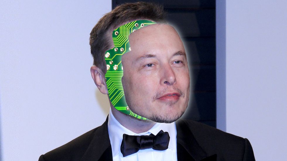 Elon Musk with a computer brain Neuralink (Photo: Shutterstock/Big Think)