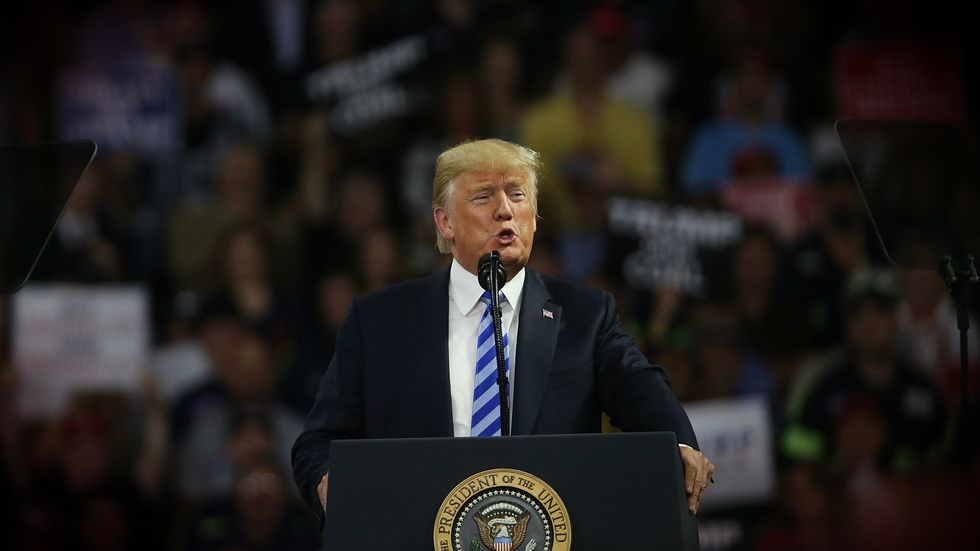 President Donald J. Trump speaking at a rally.