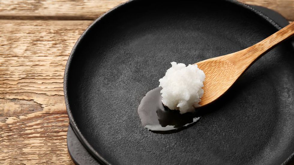 Coconut oil in a frypan for cooking
