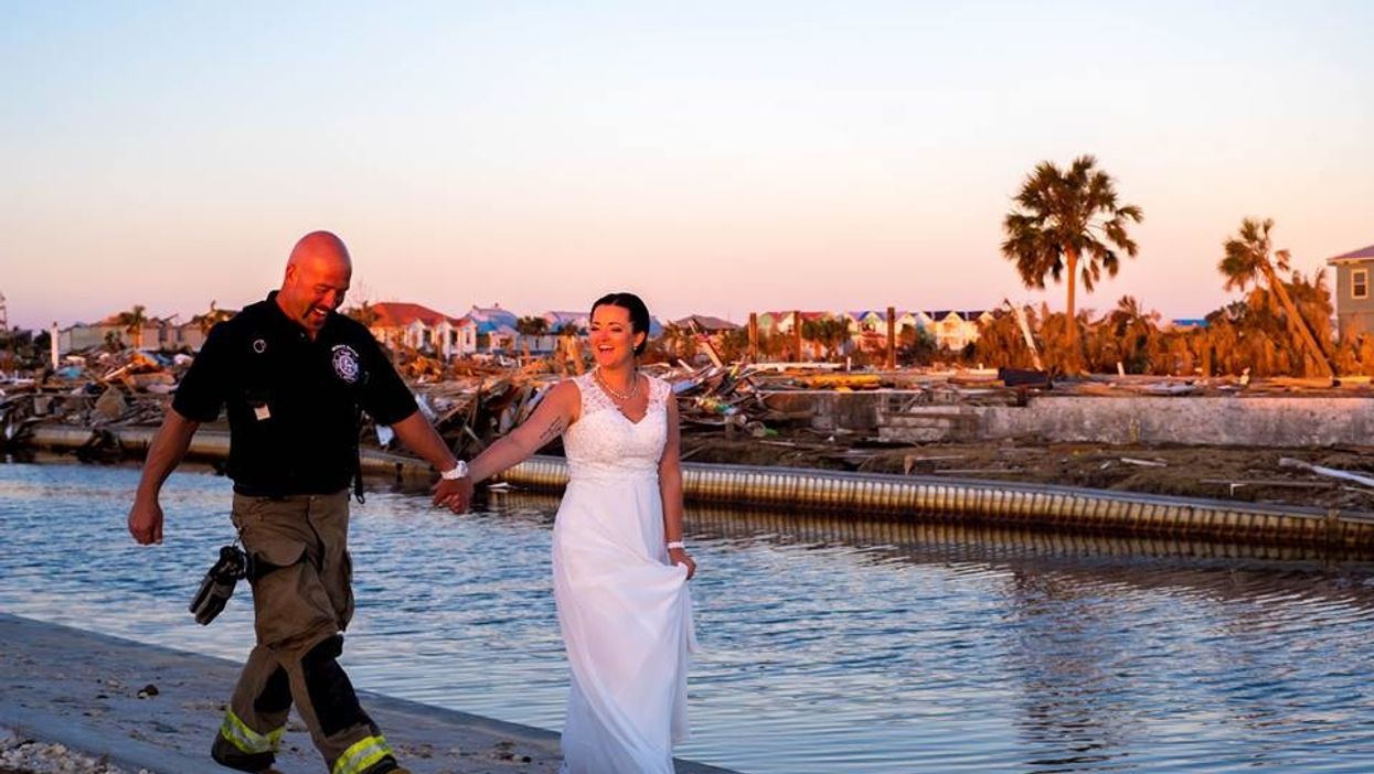 Hurricane Michael destroyed this couple's wedding venue, so they got married on top of its wreckage