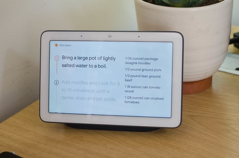 a photo of Google Home Hub showing recipes