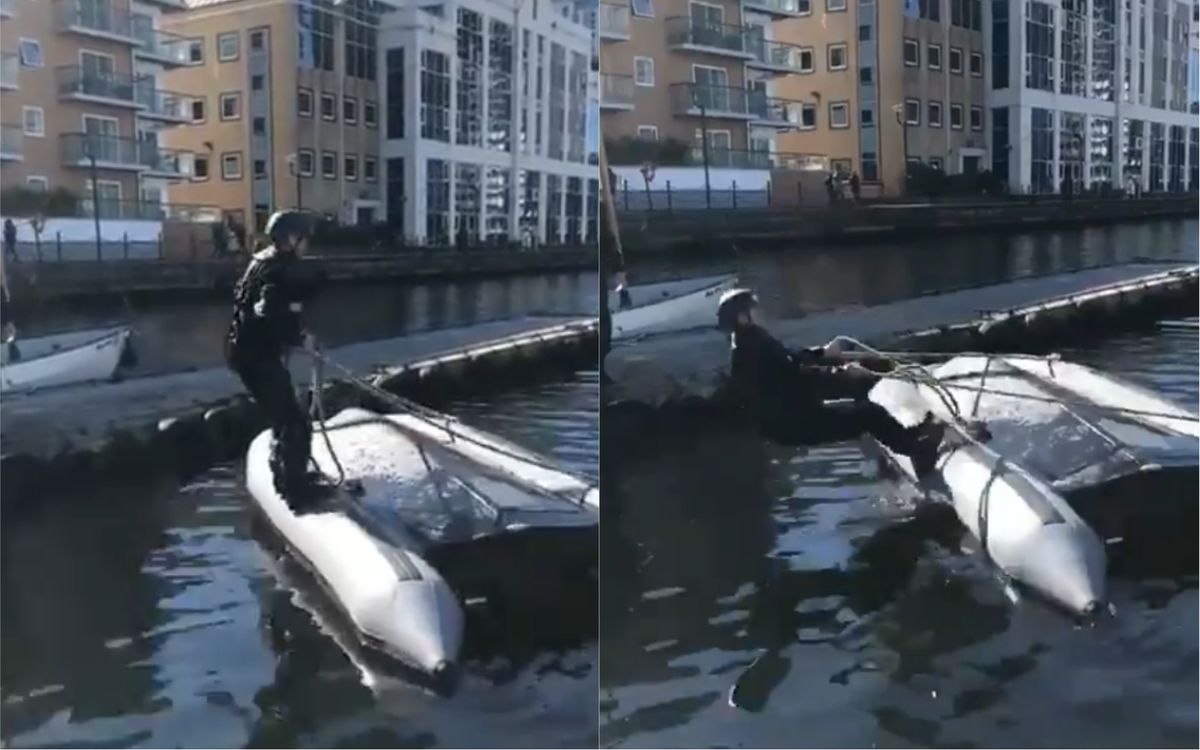 Marine Police Recruit Attempts To Turn Over Capsized Boat, And It Doesn't Work Out To Well For Him 😂