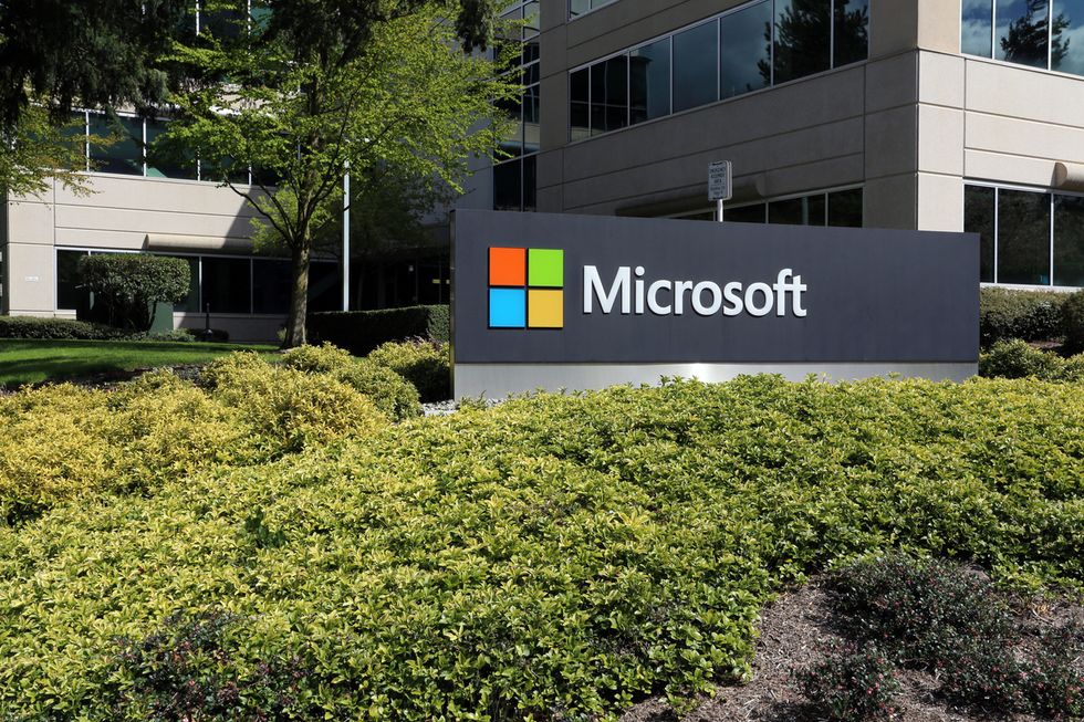 Photo of Microsoft sign outside offices
