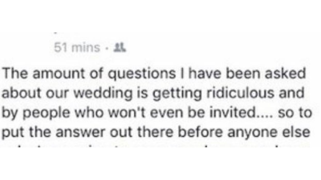 Fed Up Bride's Facebook Post Answering 'Ridiculous' Questions Goes Viral—And It's A Bit Much
