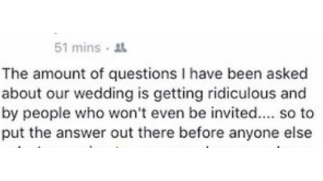 Fed Up Bride's Facebook Post Answering 'Ridiculous' Questions Goes Viral—And It's A Bit Much