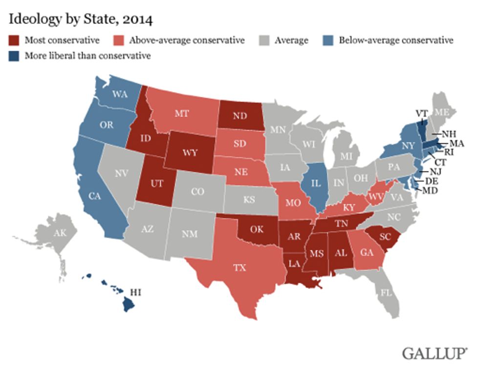 The Surprising Number of U.S. States That Have More Conservatives Than