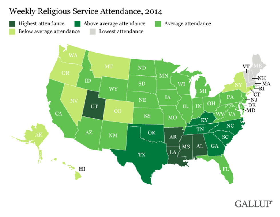 Which States Attend Church the Most? New Map Has the Answer - TheBlaze