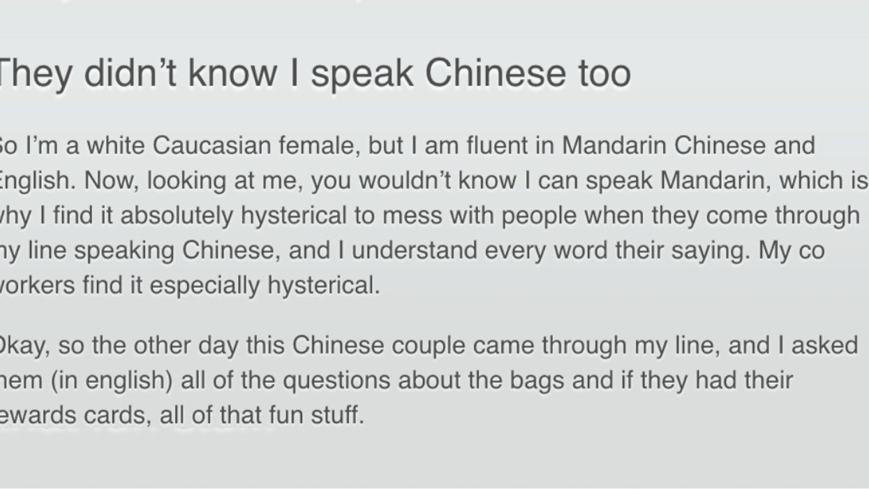 Cashier Shares Story Of How A Rude Chinese Couple Trash-Talked Her Not Knowing She Spoke Fluent Mandarin Chinese