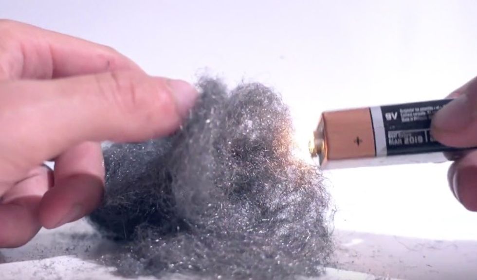 See Reaction That Occurs When 9Volt Battery Makes Contact With Steel
